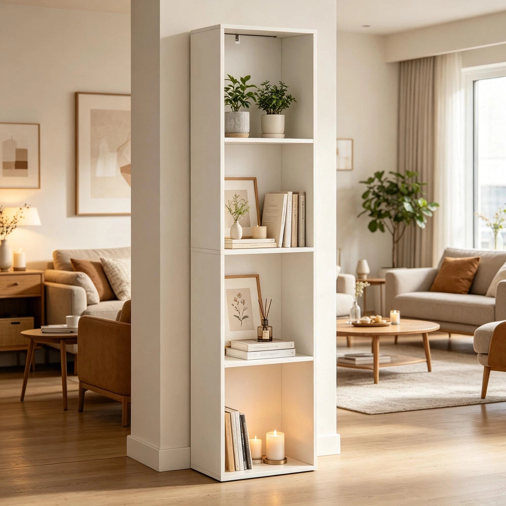 LIBRERIA verticale a 4 ripiani con illuminazione RGB 40x29x170 cm bianco