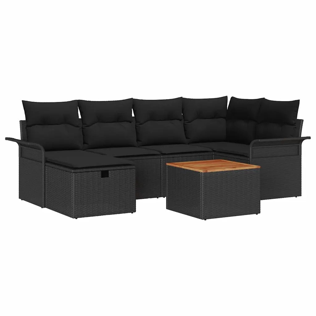 Set Divano da Giardino con cuscino 7 pcs Nero polyrattan