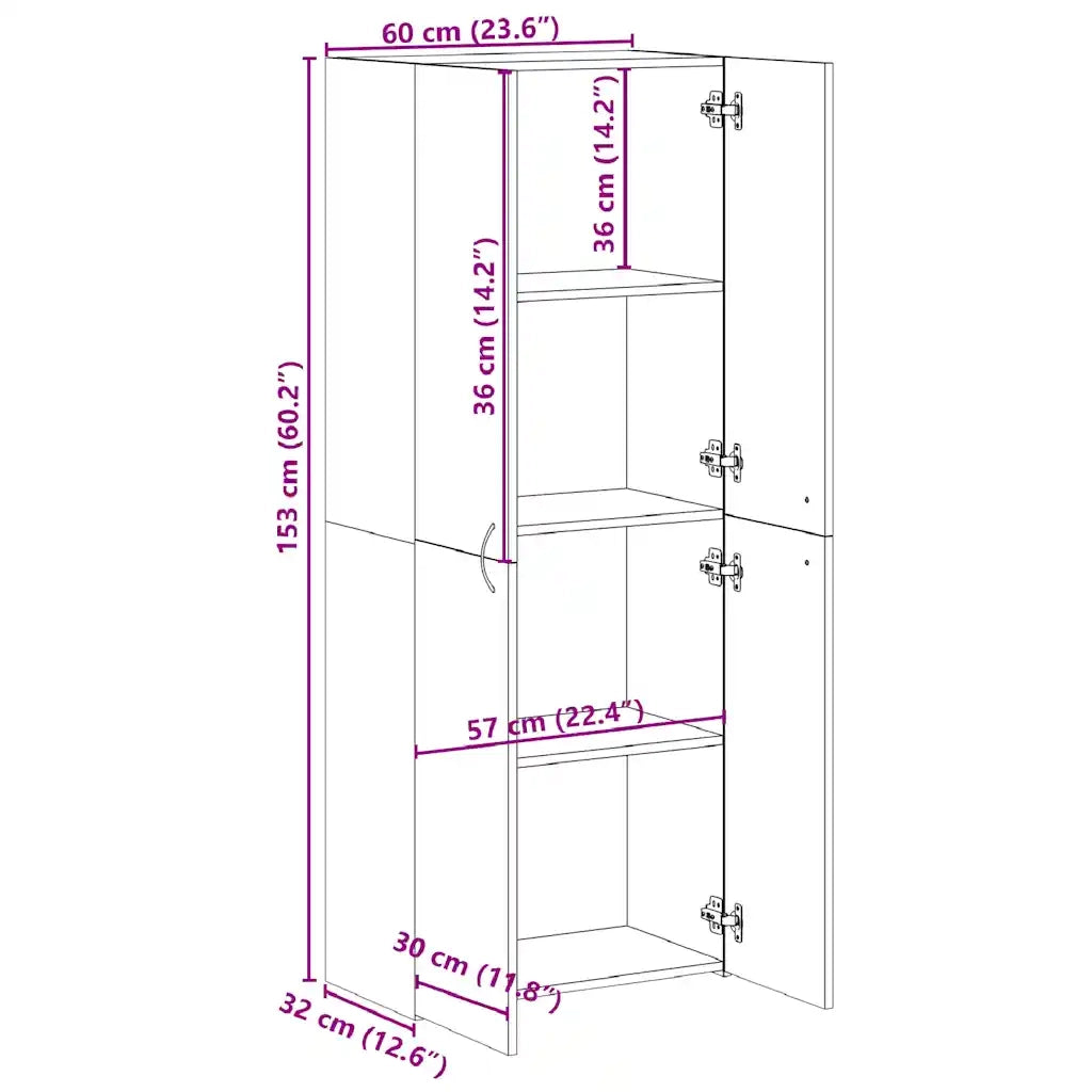 Schedario Grigio Sonoma 60x32x153 cm in Legno Multistrato CFW6893498