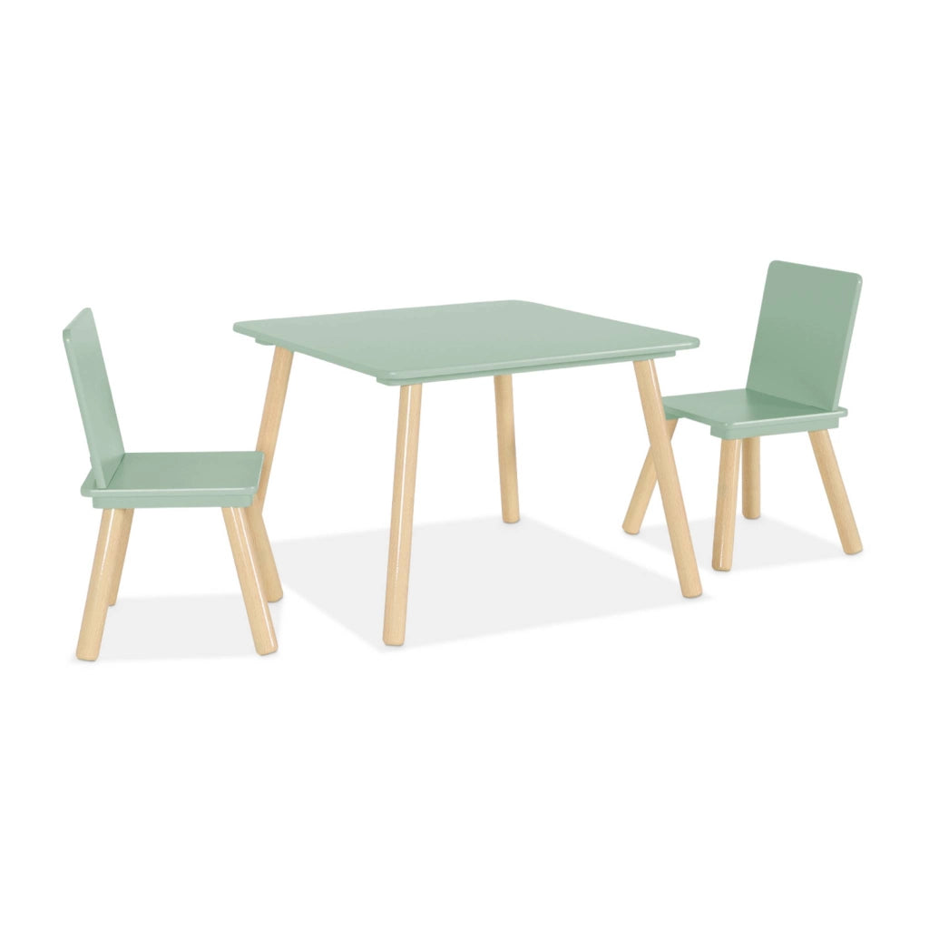 Tavolo quadrato per bambini con 2 sedie, verde