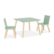 Tavolo quadrato per bambini con 2 sedie, verde