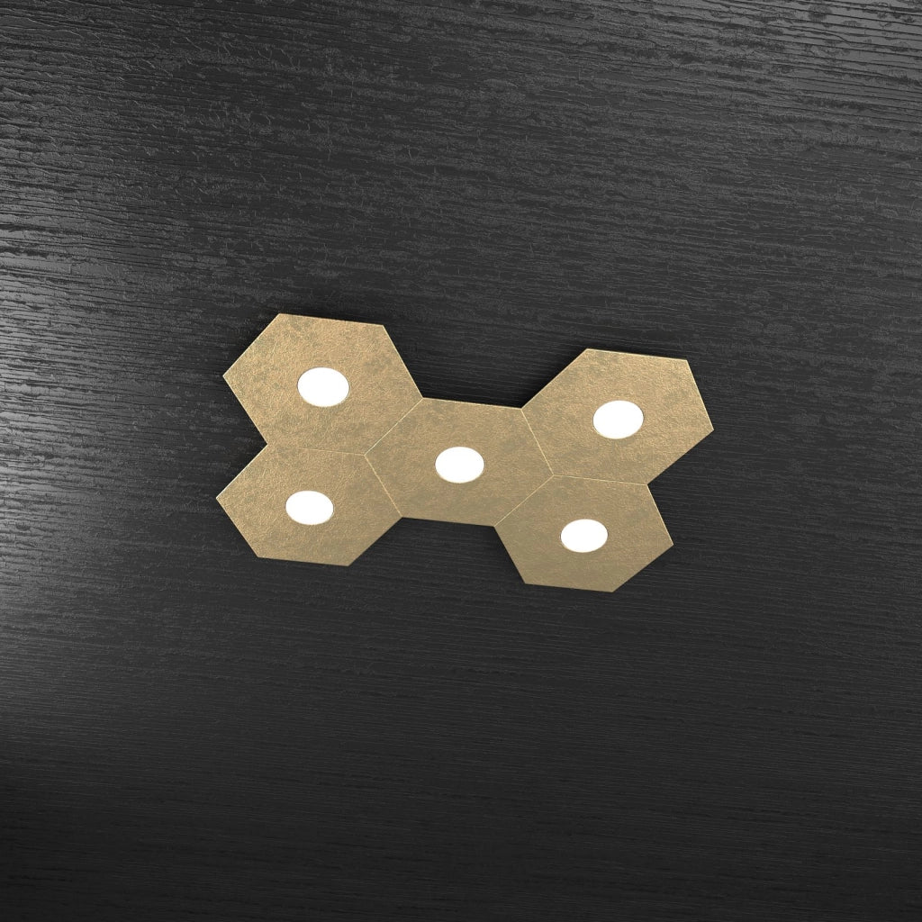 HEXAGON APPLIQUE-PLAFONIERA 5 LUCI FOGLIA ORO 1142-5L-FO
