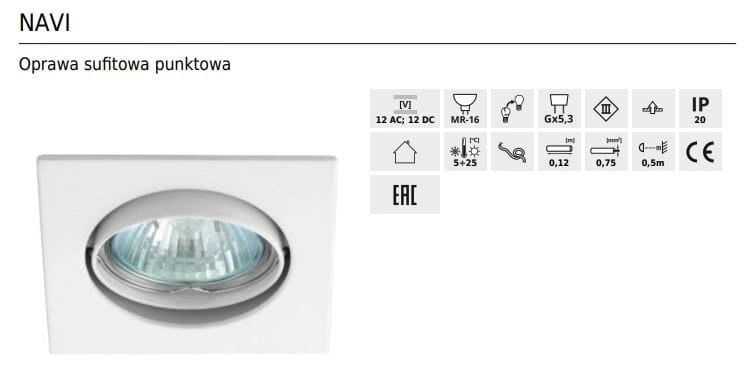 Kanlux NAVI 2550 faretto quadrato bianco GX5.3 12V
