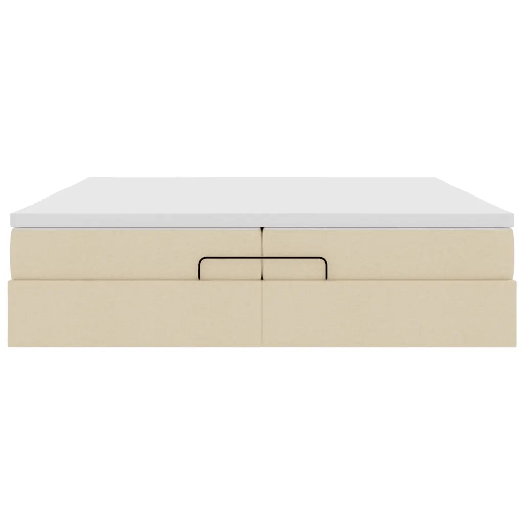 Struttura Letto Pouf con Materassi Crema 200x200 cm in Tessuto