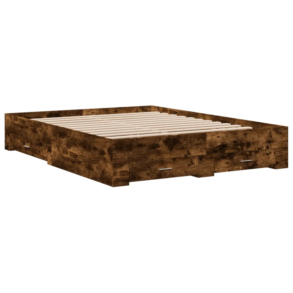 Letto matrimoniale | Letto per adulti | Giroletto con Cassetti Rovere Fumo 140x200 cm Legno Multistrato