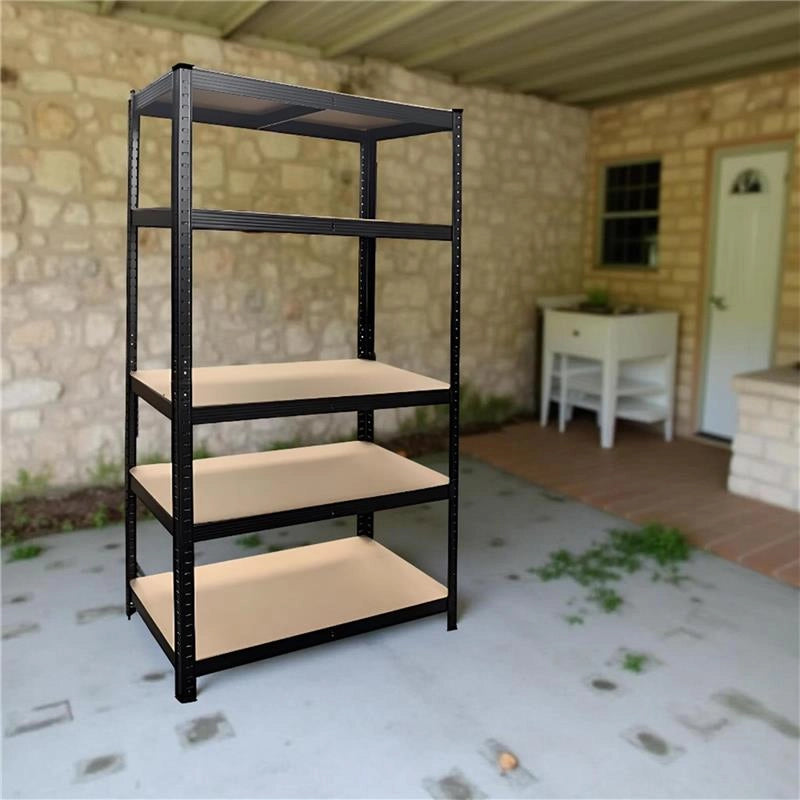 SCAFFALE IN METALLO NERO CON 5 RIPIANI IN MDF 90 X 40 X H180 CM