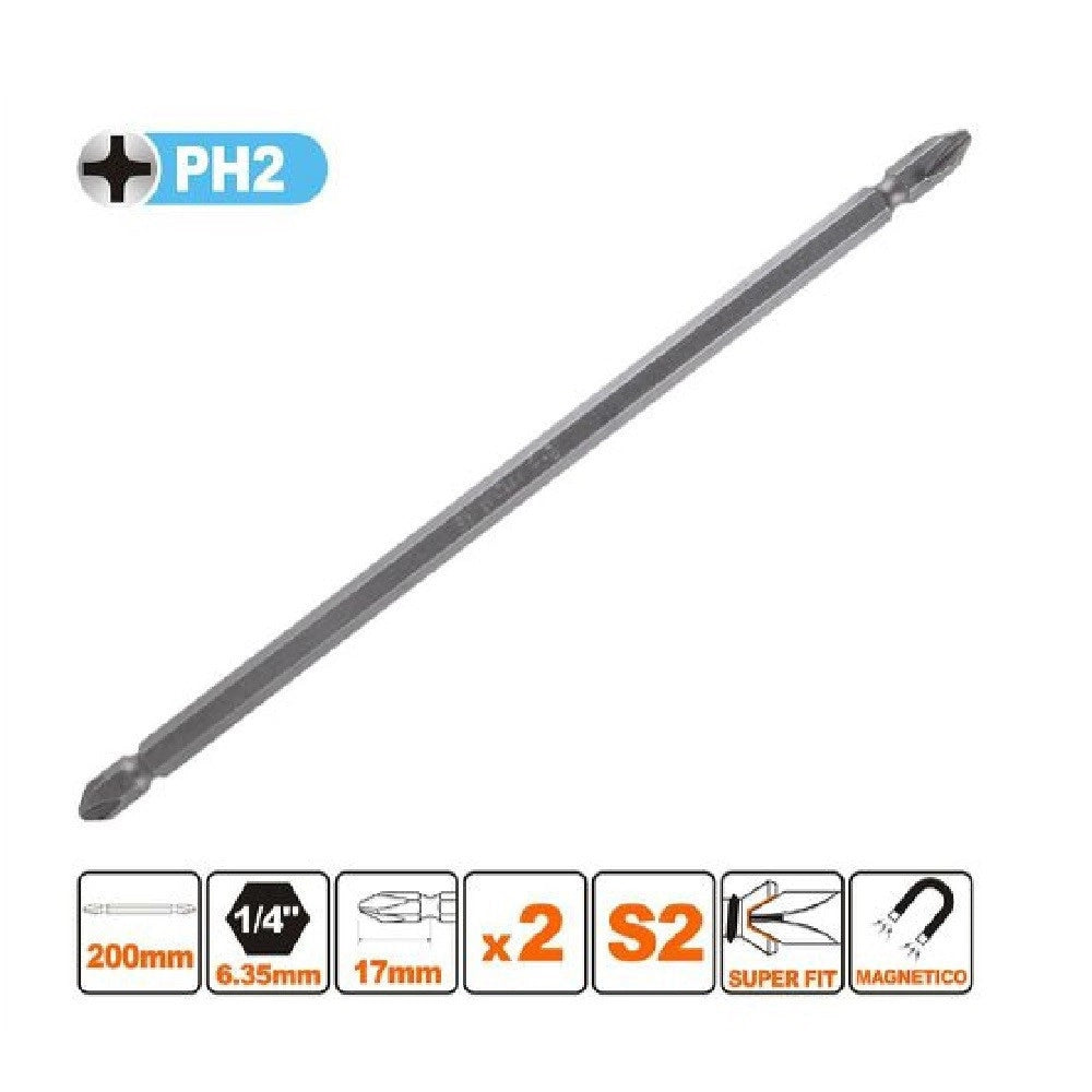 Trade Shop - Kit 2 Pezzi Di Bits 200 Mm A Doppia Testa S2 Punte A Croce Magnetica Ph2 57243 -