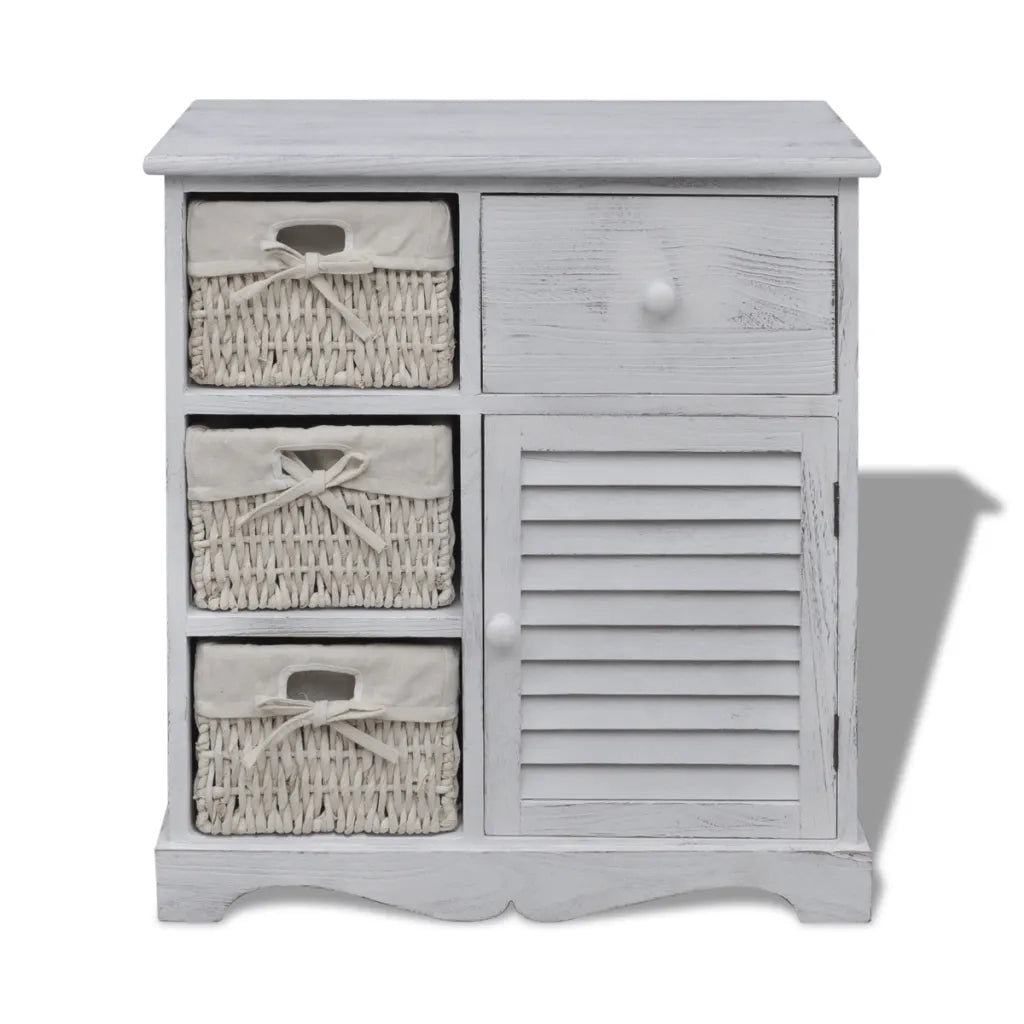 Mobile contenitore in legno stile rustico 60 x 30 x 63 cm con 3 cestini in cotone bianco 02_0046226