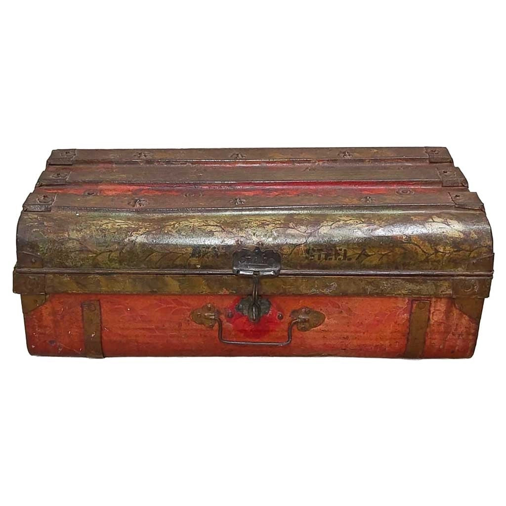 Valigia metallo artigianale rossa 67x37x25h cm
