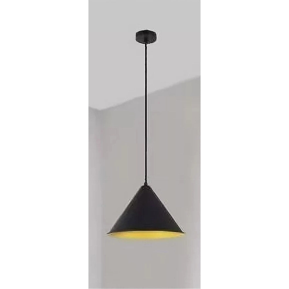 Trade Shop - Lampadario A Sospensione E27 Ferro Paralume Moderno Contemporaneo Cono Nero Oro 33351 -