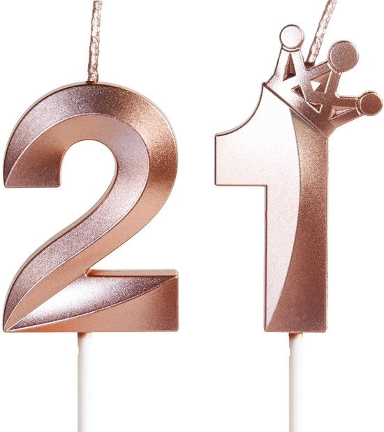 Set di candele per torta 3D rosé oro - Set di candele numerate a 2 pezzi - Decorazione per torta - Materiale sicuro - 5 cm di lunghezza - Ideale per feste di compleanno - Candele per torta