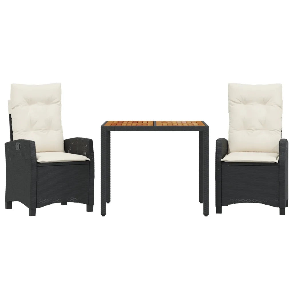 Set da Pranzo da Giardino 3 pz | Set Salotto da Giardino con Cuscini Nero in Polyrattan