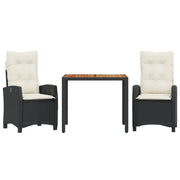 Set da Pranzo da Giardino 3 pz | Set Salotto da Giardino con Cuscini Nero in Polyrattan