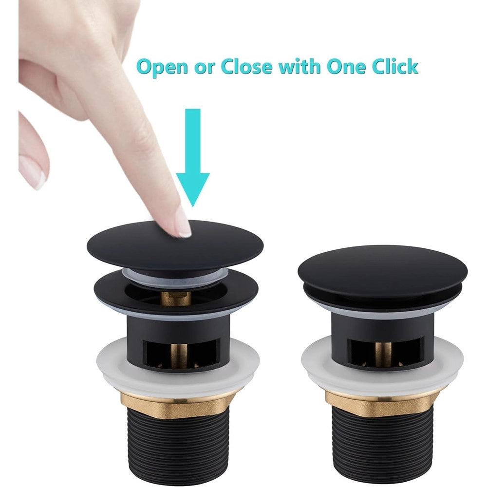 Trade Shop - Piletta Click Clack Lavabo Lavandino Universale 1/4" Pop Up Tappo Di Scarico Nero 59606 -