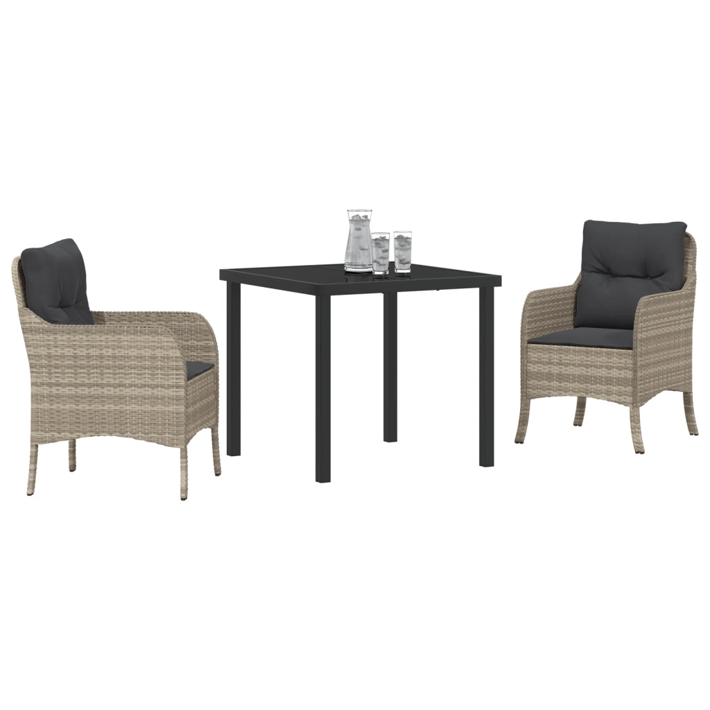Set da Pranzo da Giardino 3 Pezzi con Cuscini Grigio Chiaro Polyrattan