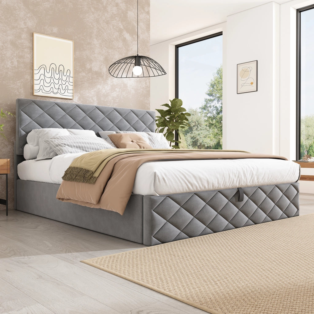Letto imbottito idraulico 140x200 cm velluto grigio