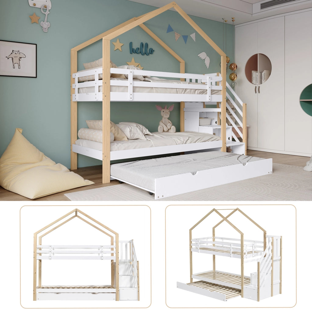 Letto a castello a casetta estraibile 90x200/90x190 cm