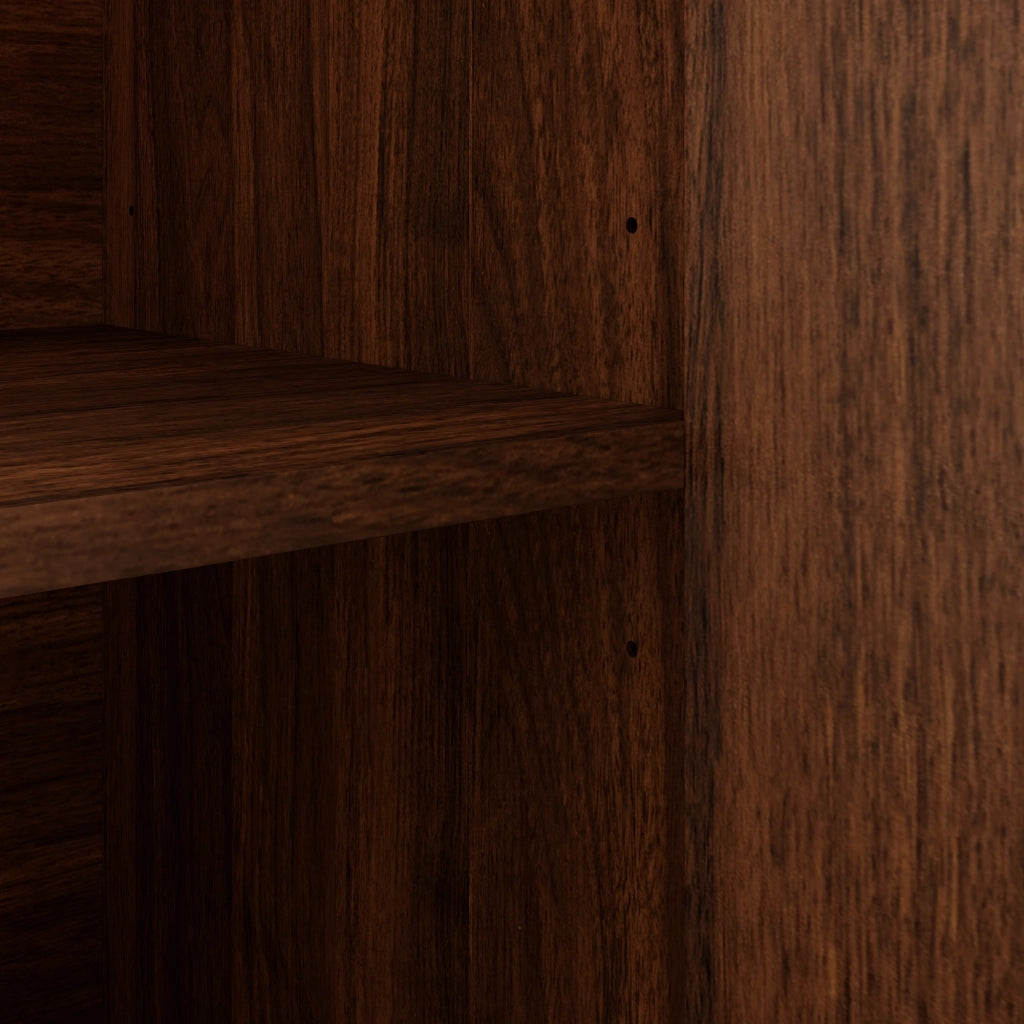 Credenza ovale con ante scorrevoli, 3 cassetti e ripiani regolabili per soggiorno, in MDF, noce, 140 × 38 × 77,5 cm