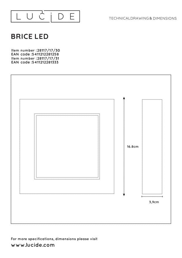 Plafoniera LED Lucide Brice bianca 15W 3000K IP44