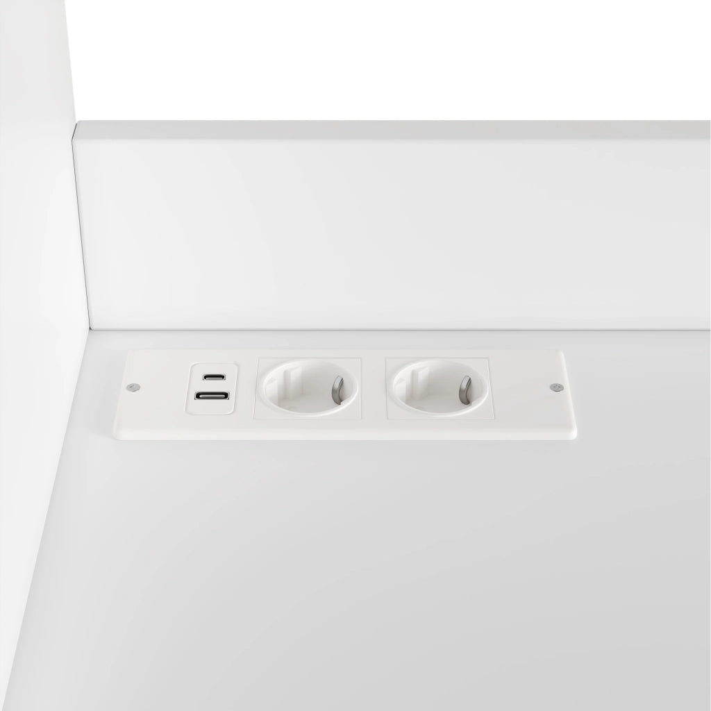 Credenza alta da sala da pranzo 120×40×178 cm, con ampio spazio contenitivo, prese integrate e porte USB, bianco