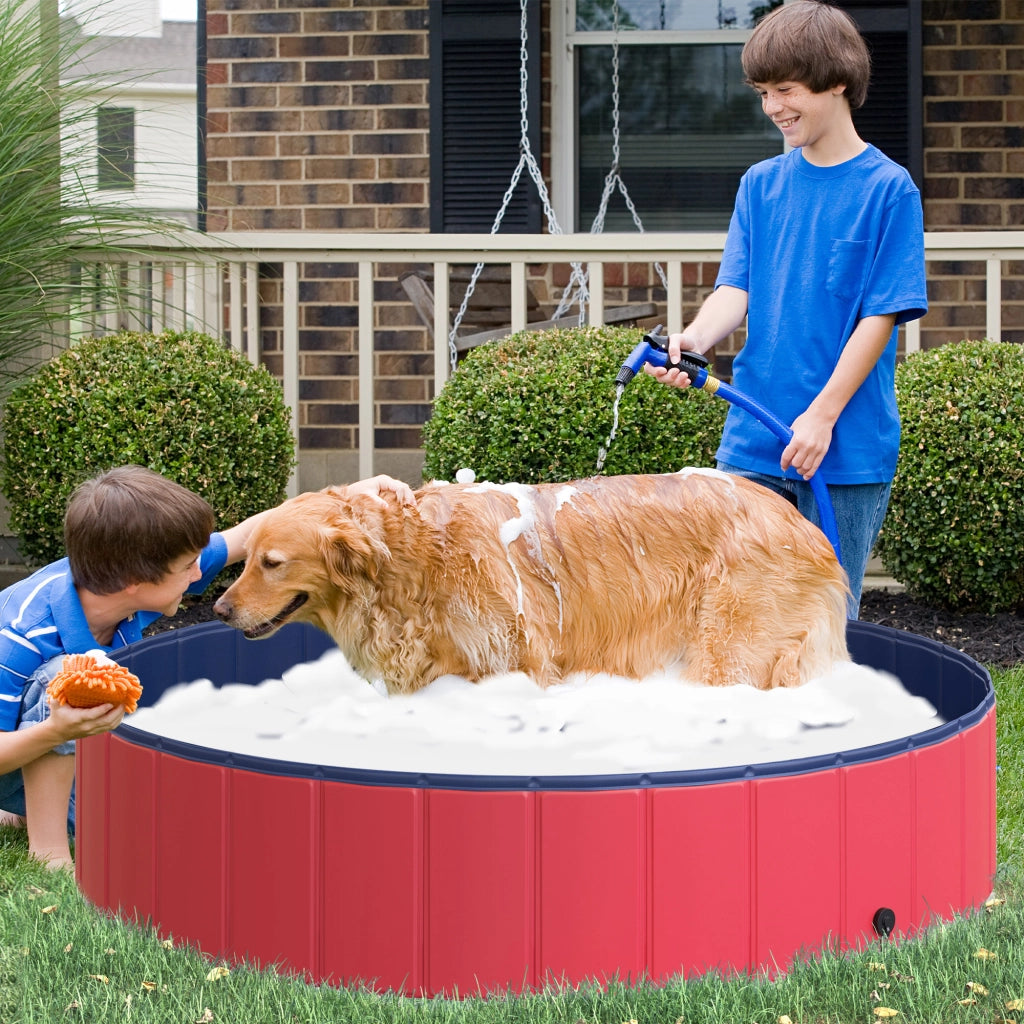 Vasca da bagno per cani e gatti pieghevole ¨C zephmum ¨C plastica e legno rosso ?140x30 cm