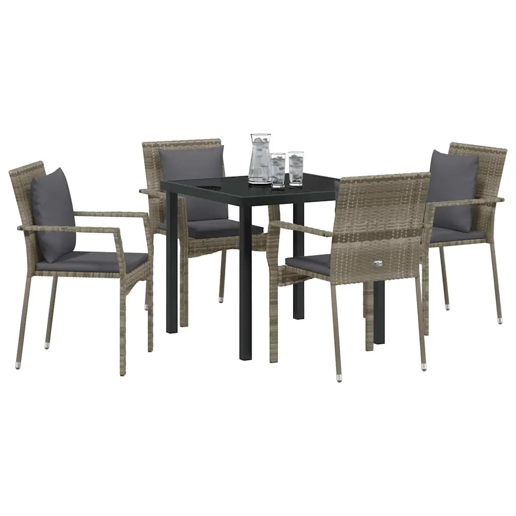 Set da Pranzo per Giardino con cuscino 5 pcs Grigio polyrattan 3380086