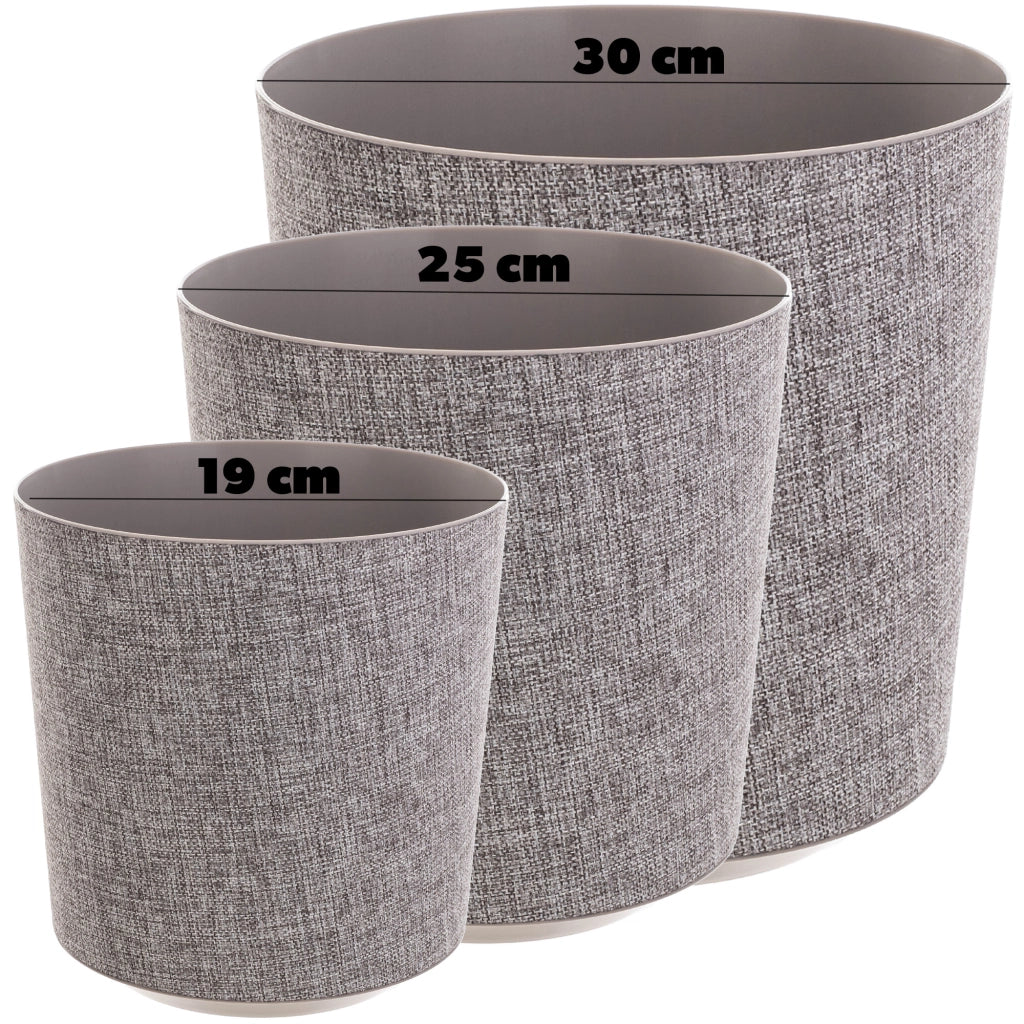 Vaso da fiori KADAX, rotondo, color tortora, con motivo in tessuto, 30 cm