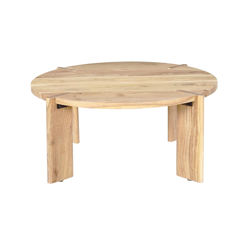 Tavolino da caffè esotico rotondo in legno massello, marrone naturale