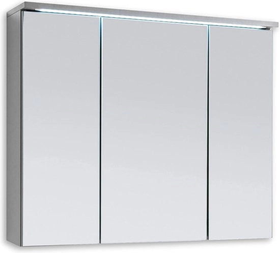 Specchio per bagno con illuminazione LED in titanio/bianco - 80 x 68 x 225 cm - grande spazio di stoccaggio