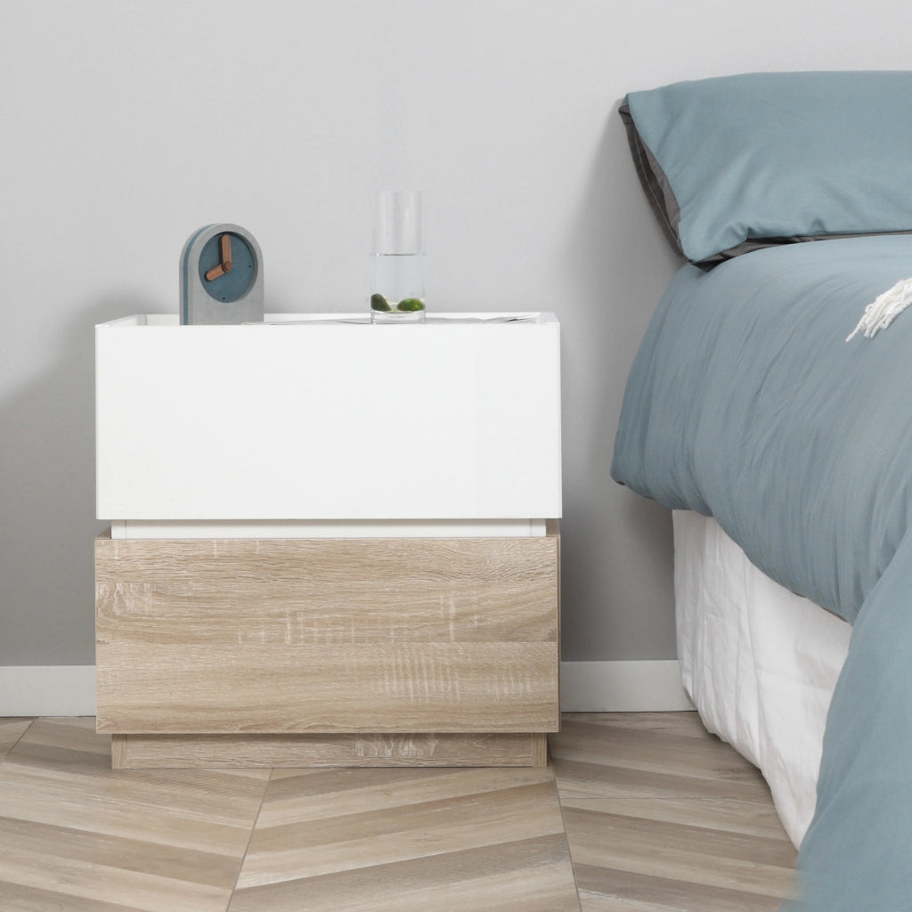 Comodino con 2 cassetti ¨C zephmum ¨C bianco e naturale