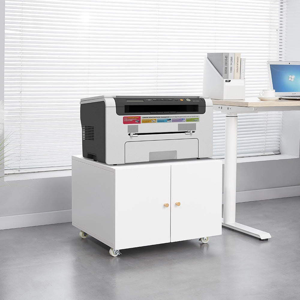 Mobile contenitore per stampante in metallo con ripiano regolabile e 4 ruote per ufficio 67×67×16.5 cm