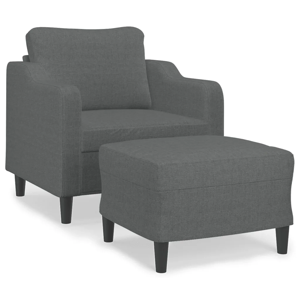 Divano Sedia-Poltrona con Poggiapiedi Grigio Scuro 60 cm in Tessuto 111823