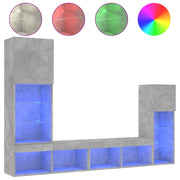 Mobili TV a Muro con LED 4pz | Armadietto TV | Mobile Porta TV Grigio Cemento Legno Multistrato