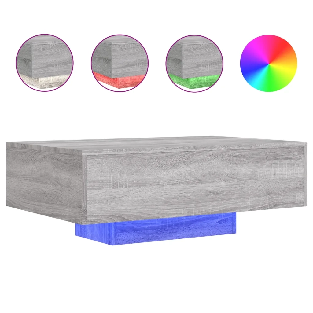 Tavolino da Soggiorno con Luci LED Grigio Sonoma 85x55x31 cm 836614