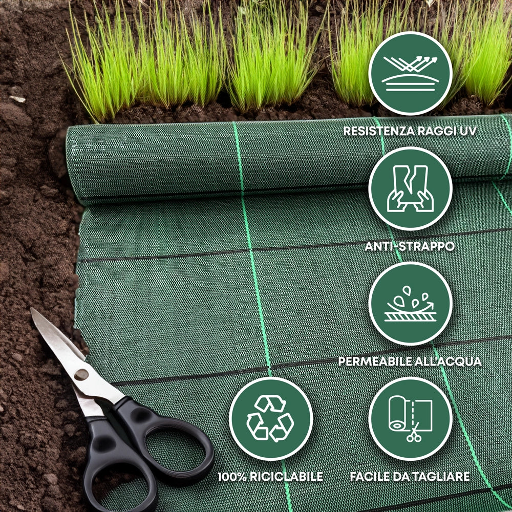 Telo Pacciamatura Premium Stop Erbe Infestanti Antistrappo Uv Resistente Permeabile Drenante Telo Orto Giardino Serra Polipropilene Contro Le Erbacce Pavimentazioni Pavimento - 2x10 Mt