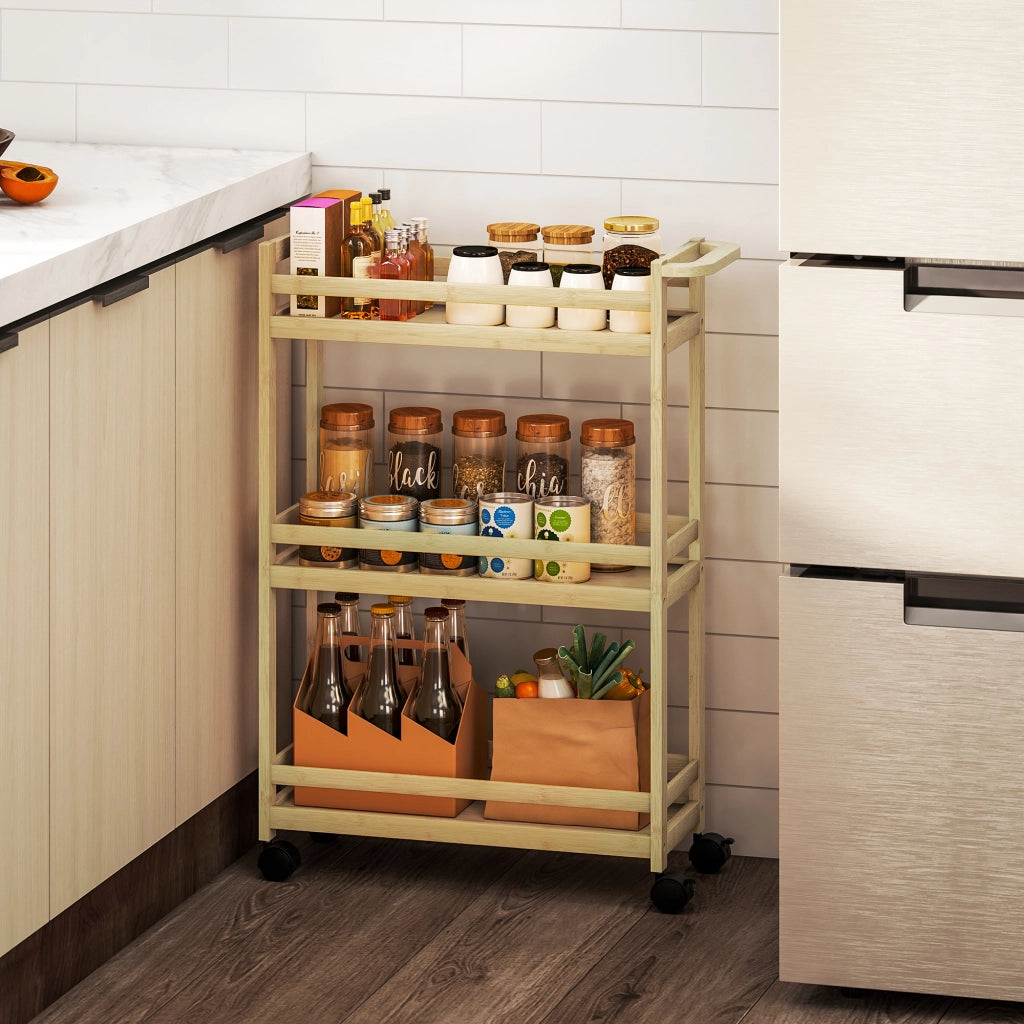 Carrello bagno 3 ripiani bamb¨´ con ruote ¨C Xylo ¨C 55x20x75 cm naturale