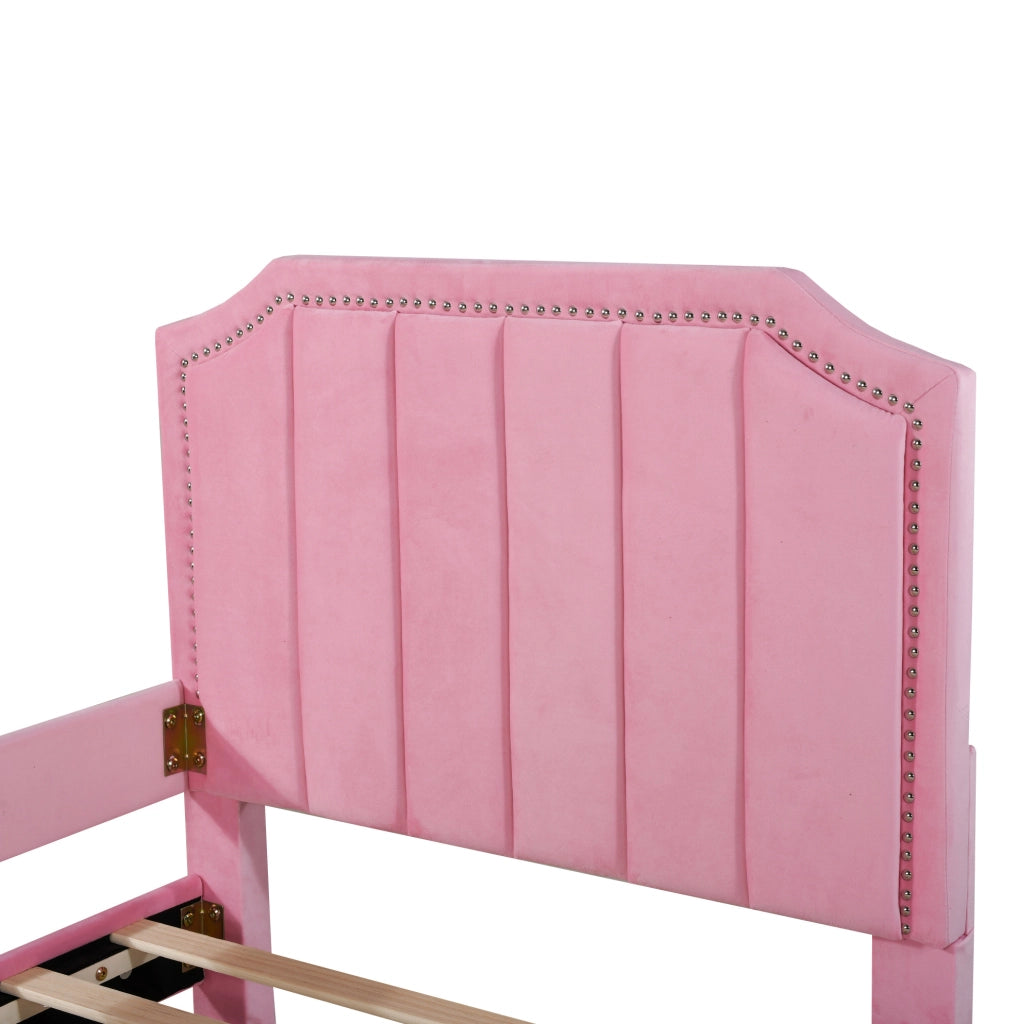 Letto imbottito 90x200 cm convertibile in divano letto; flanella rosa