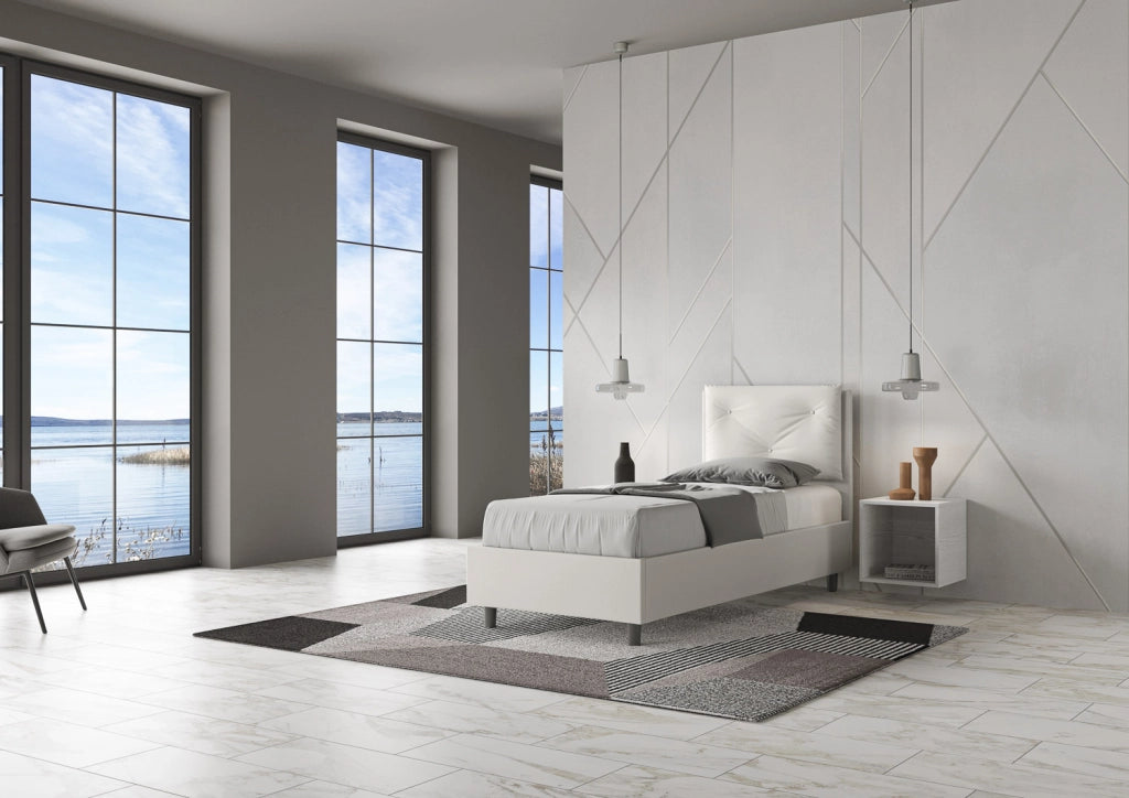 BS COM Letto singolo senza rete imbottito 80x210 similpelle bianco