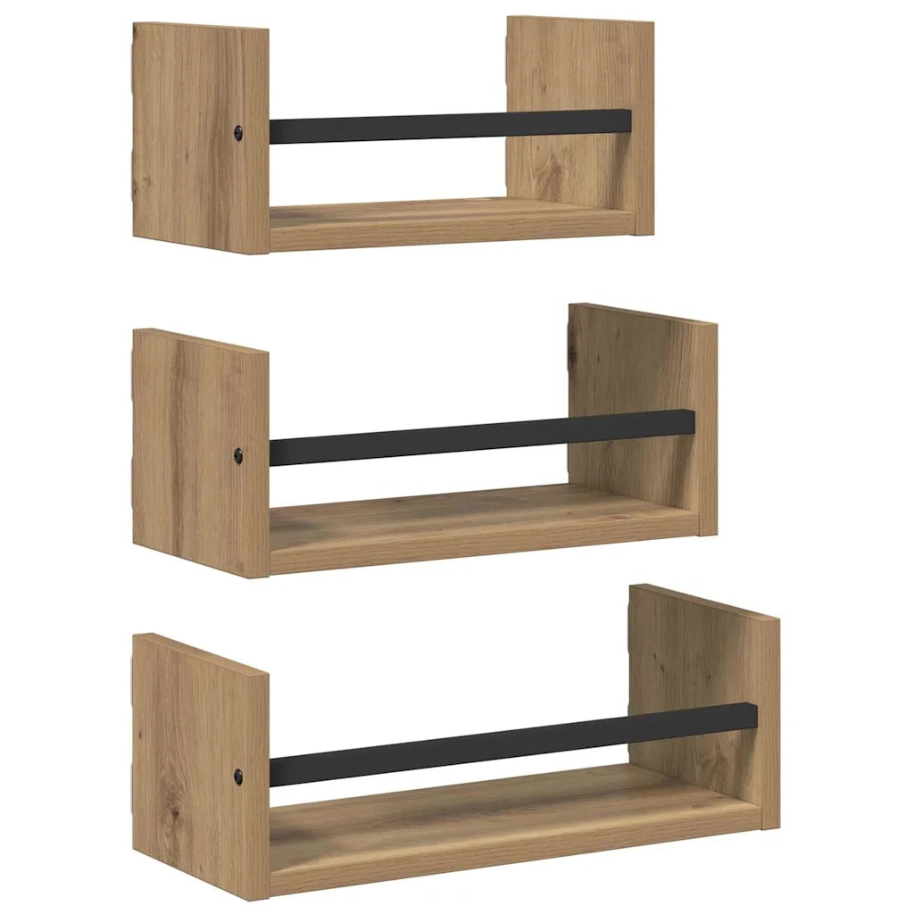 Set mensole da parete 3 pcs Rovere artigianale 40x16x14cm 882788