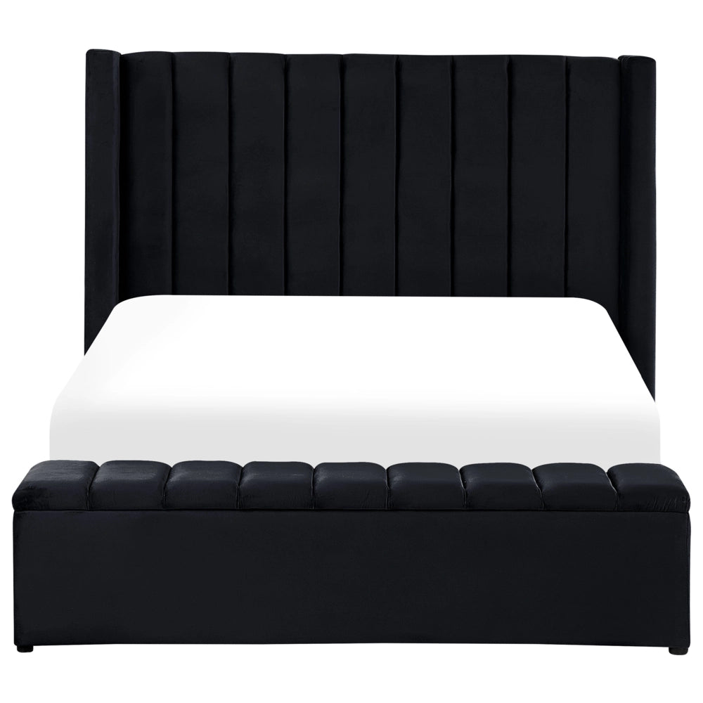 Letto matrimoniale ad acqua in velluto nero con cassapanca 140 x 200 cm moderno glam morbido materasso camera da letto