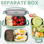 Borsa da Picnic 2400 ML, 3 in 1 Borsa da Pane con 3 Cesti, Borsa da Snack Sostenibile con Cucchiaio, Borsa da Picnic per Adulti e Bambini, Borsa da Pane per Scuola, Lavoro, Picnic e Viaggi