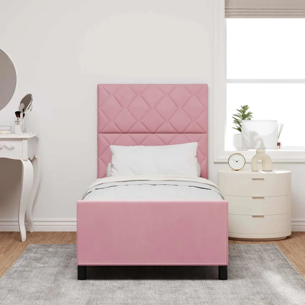 Letto a molle con testiera-Rete con Testiera Rosa 100 x 200 cm Velluto