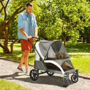 Carrello pieghevole per cani grandi fino a 30 kg con finestre in rete, ruote rimovibili, poliestere grigio scuro
