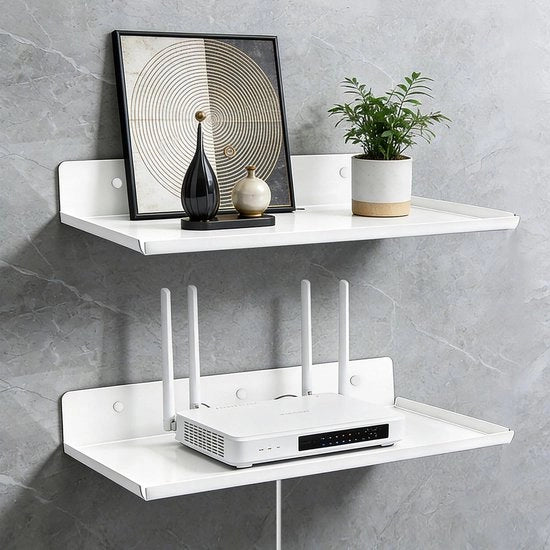 2 pannelli di supporto per parete in alluminio, senza fori, pannello flottante bianco con foro per cavi, carico di 6 kg, comprensivo di 4 ganci per cavi, pannello di supporto per bagno, cucina e soggiorno, 30 x 20 x 4 cm