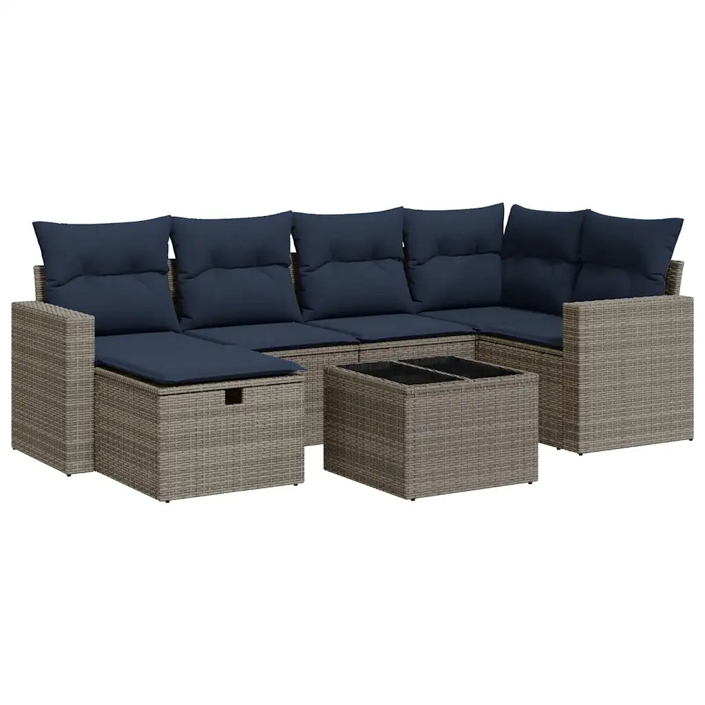 Set Divani da Giardino 7 pz con Cuscini Grigio in Polyrattan 3325397