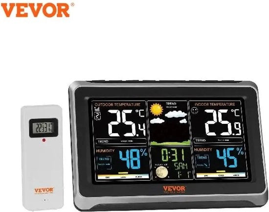 Stazione meteorologica con previsioni del tempo - Termoigrometro - Orologio atomico - Display 19cm - Comando a distanza 100m - 7 Lingue - Funzioni di allarme - Calibrazione automatica - Regolazione dell'illuminazione su 3 livelli