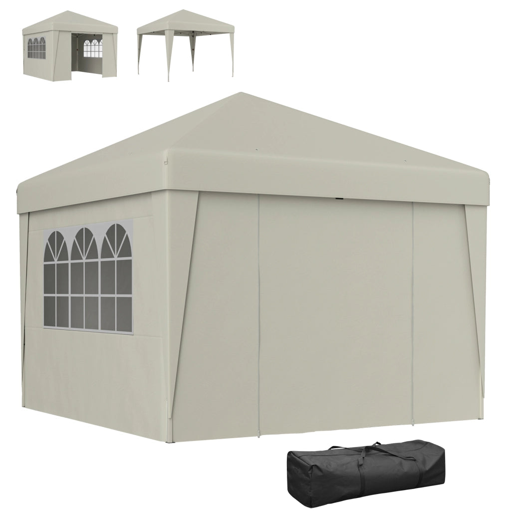Tendone da giardino pieghevole 3x3x2.75m ¨C zephmum ¨C crema con finestre e pareti laterali