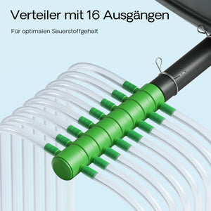 CAP-100 Aeratore acquario 70 W, ossigenatore per laghetti da giardino da 80 m³ e acquari, pompa d'aria 100 l/min con 4 uscite, sistema di aerazione con pietra d'aria e valvola di non ritorno