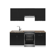 Cucina componibile Fame-Line Nero rigato/Bianco 200 cm, PL Rovere Vicco