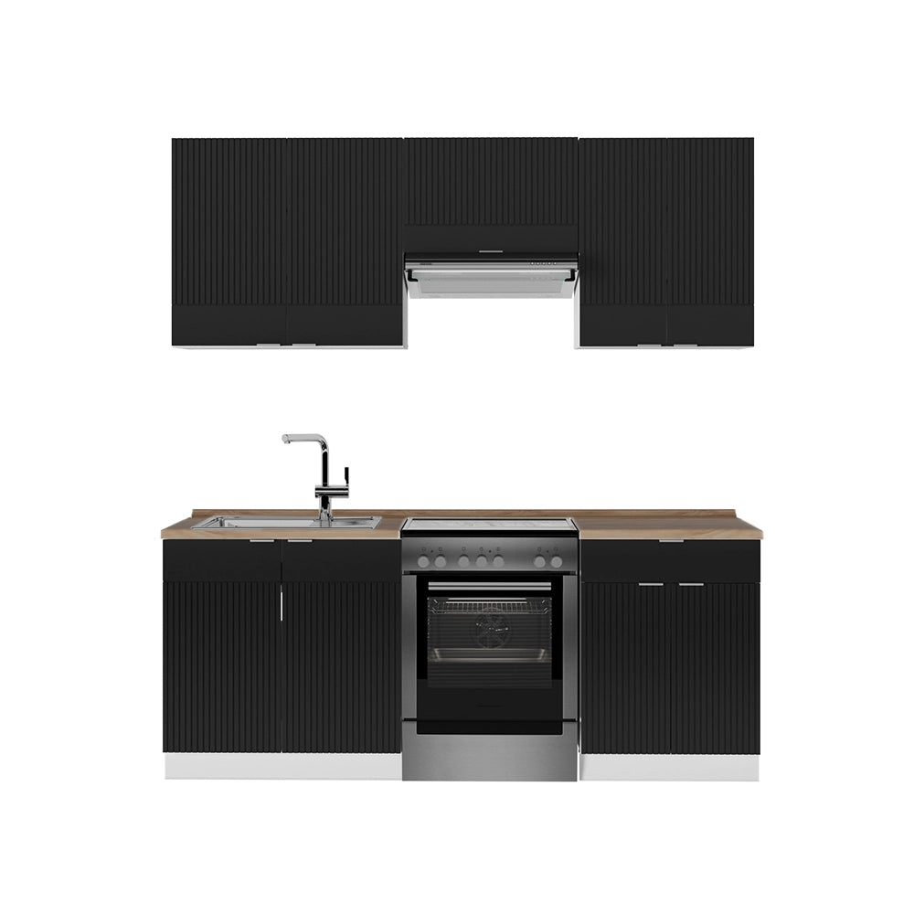 Cucina componibile Fame-Line Nero rigato/Bianco 200 cm, PL Rovere Vicco